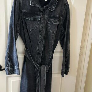 a.n.a. (A New Approach) Black Denim Belted Coat / Long Jacket – Size L